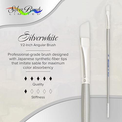 Miniatura 2 de Silver Brush Limited Brocha angular Silverwhite 1506, acuarela, acrílicos, gouache o pincel de aceite, tamaño 12 pulgada, mango largo