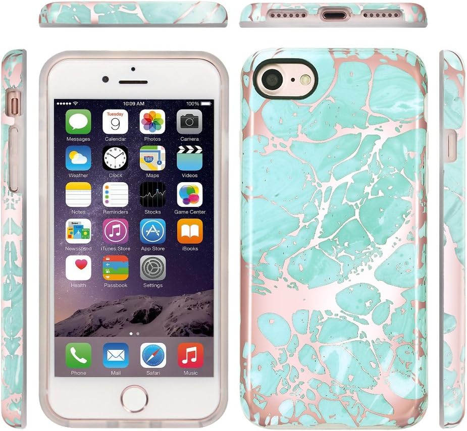 GOLINK iPhone 7 Case/iPhone 8 Case for Girls, Glossy Rose Gold Series Slim-Fit Ultra-Thin Shockproof Dust Proof Sparkling Shiny TPU Case for iPhone 7/8 4.7" - Blue&Rose Gold