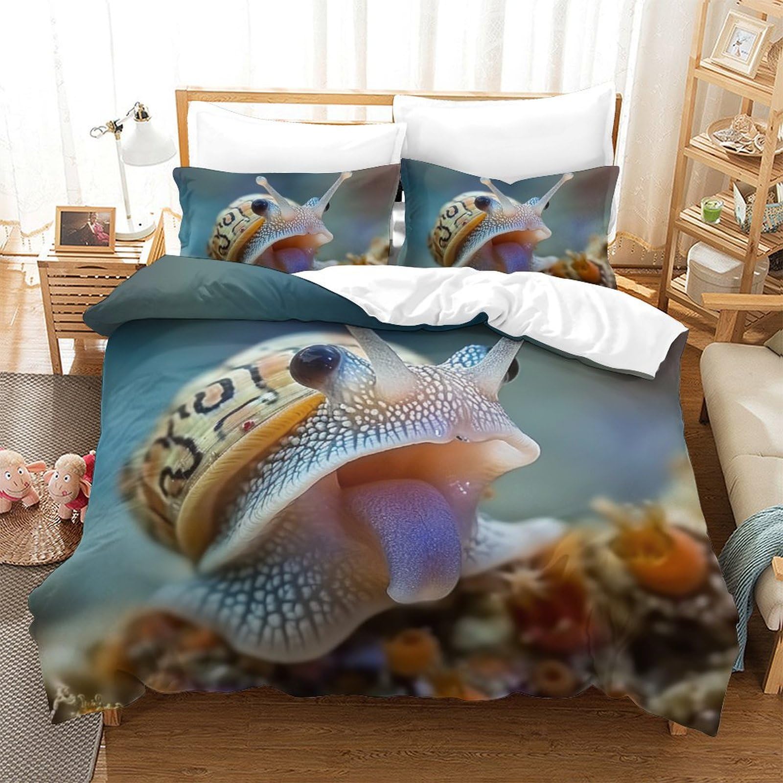 Housse de couette escargot 3D 220x240 cm avec taies en microfibre
