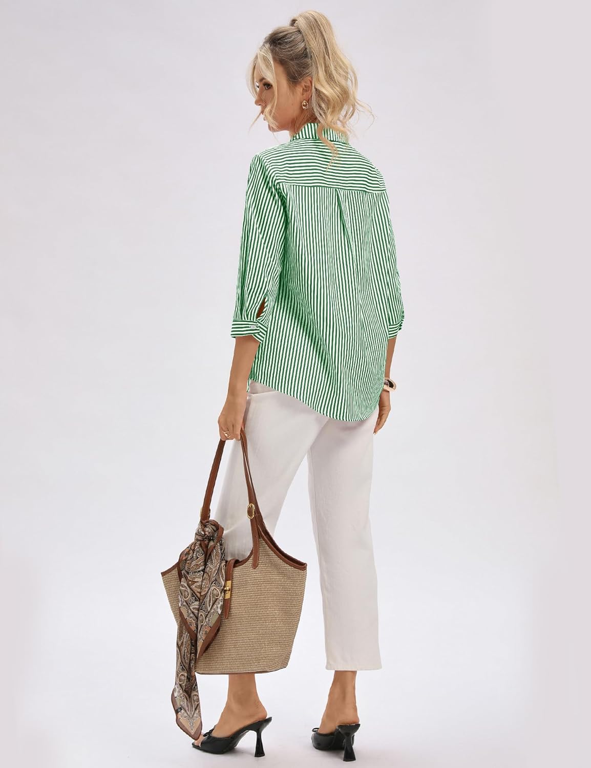 LOMON 3/4 Length Sleeve Womens Tops Dressy V Neck Collared Shirts Trendy Business Casual Work Blouses Vacation Outfits 2026 - Image 5