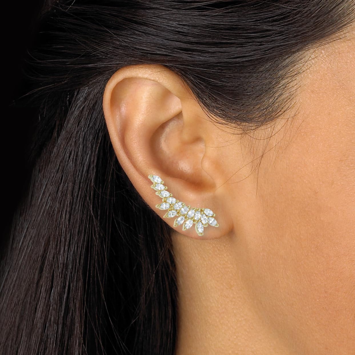 3.20 TCW Marquise Cubic Zirconia 18k Yellow Gold-Plated Ear Pin Earrings