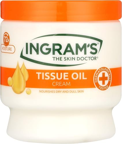 Ingram's Tissue Oil Cream 450ml: Deep Hydration and Skin Nourishment, Vitamin E Cream, Argan Oil, Omega 3 & 6, Dermatologically Tested, Skin and Stretch Mark Treatment