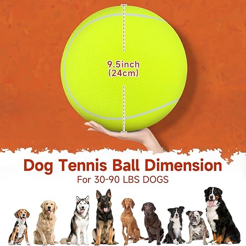 Miniatura 5 de QDAN Pelota de tenis gigante grande para perros pelotas prémium de 9.5 pulgadas para perros para jugar al aire libre, perro, pelota de tenis grande