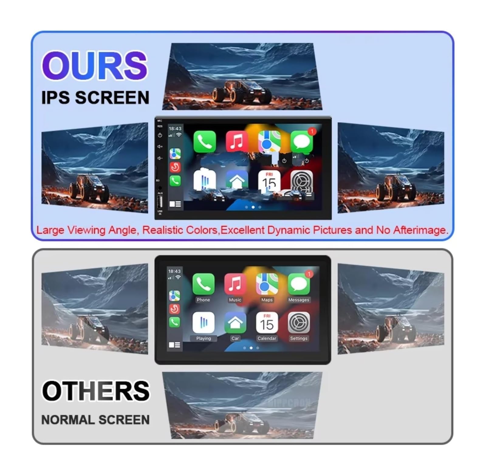 Estéreo Multimedia 1 DIN CarPlay Android Auto 7 Pulgadas WIFI6 Pantalla Táctil IPS 5 GHz Bluetooth FM AUX Enlace Espejo Universal Cámara de Respaldo(with 8 LED Camera)