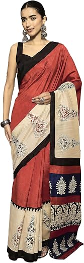 AKHILAM Women's Bhagalpuri Silk Geometric Printed Ready To Wear one Minute Saree With Unstitched Blouse Piece