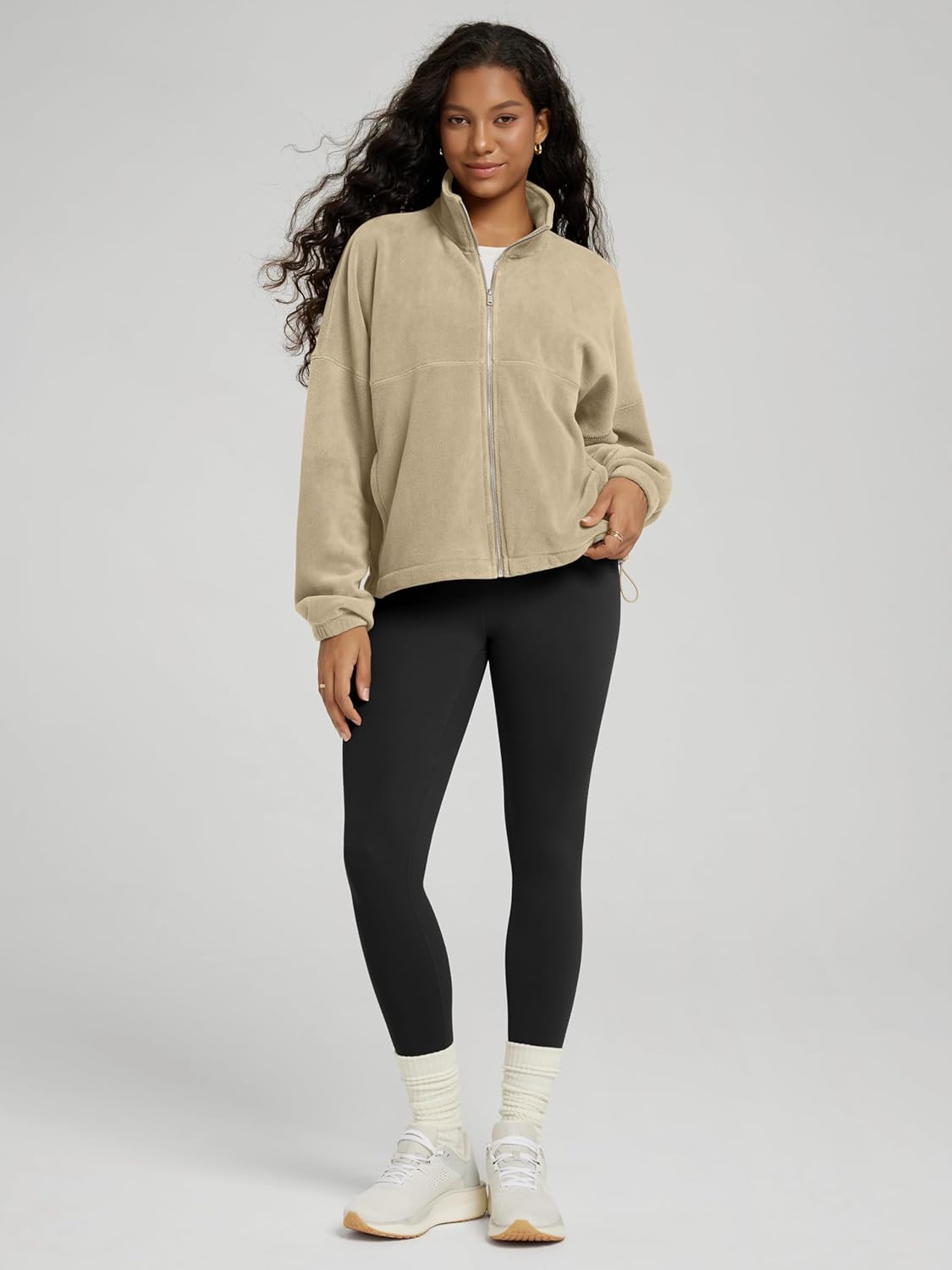 ODODOS Women's Polar Fleece Full-Zip Cinchable Jacket – Soft Warm Winter Layering Long Sleeve Outerwear with Pockets - Image 4