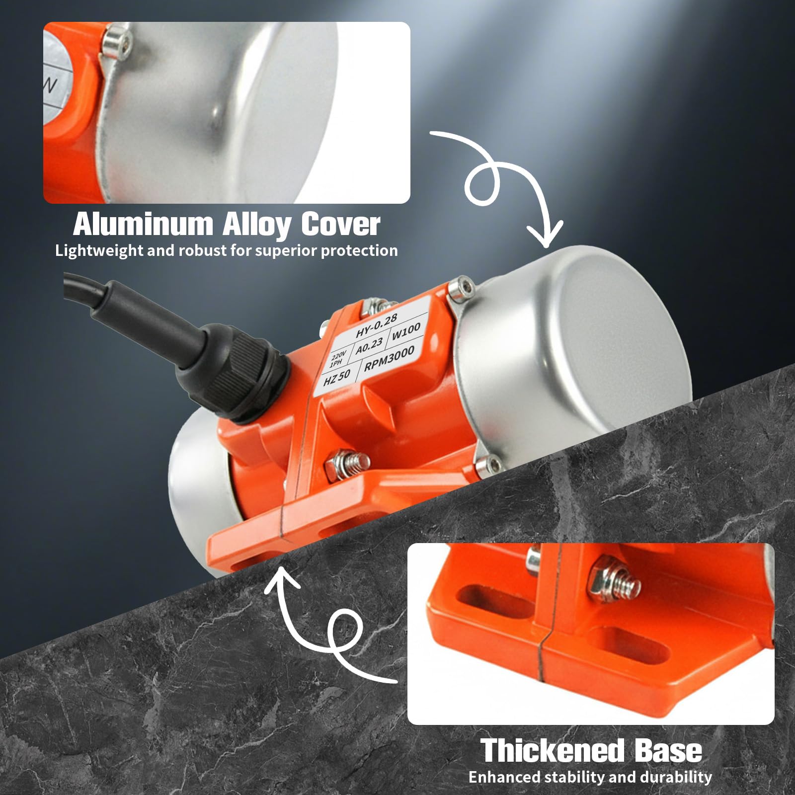 100W Betonrüttler, Elektrischer Vibrationsmotor mit 55KG Kraft 3000 U/min, IP65 wasserdicht, Einstellbarer Rüttelmotor für Bau, Chemie, Bergbau, Medizin und Lebensmittelverarbeitung