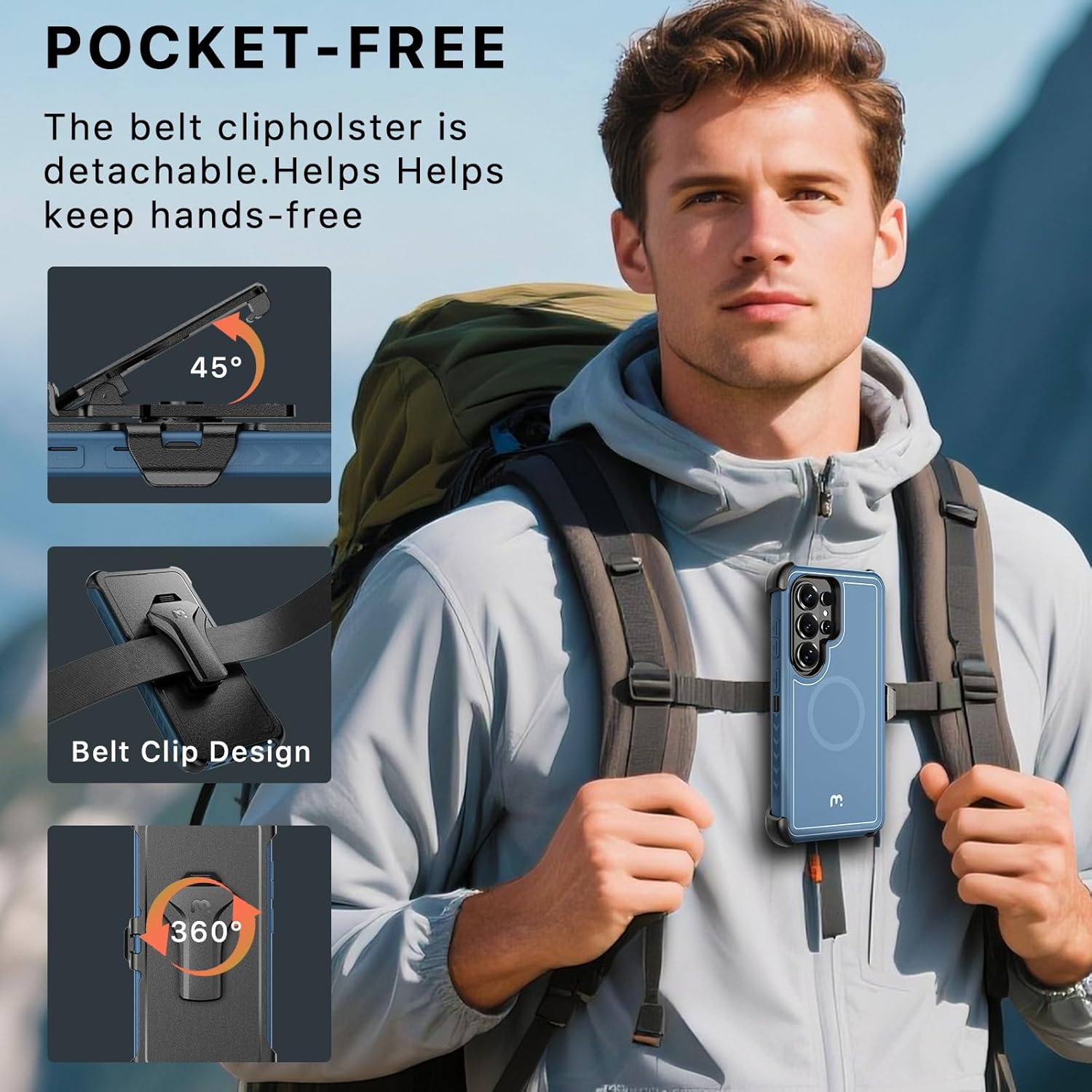 M MYBAT PRO for Samsung Galaxy S26 Ultra Case with Belt Clip Holster,Heavy Duty Protection Case for Galaxy S26 Ultra,Anti-Drop,Shockproof Cover,with 360°Rotating Kickstand Blue