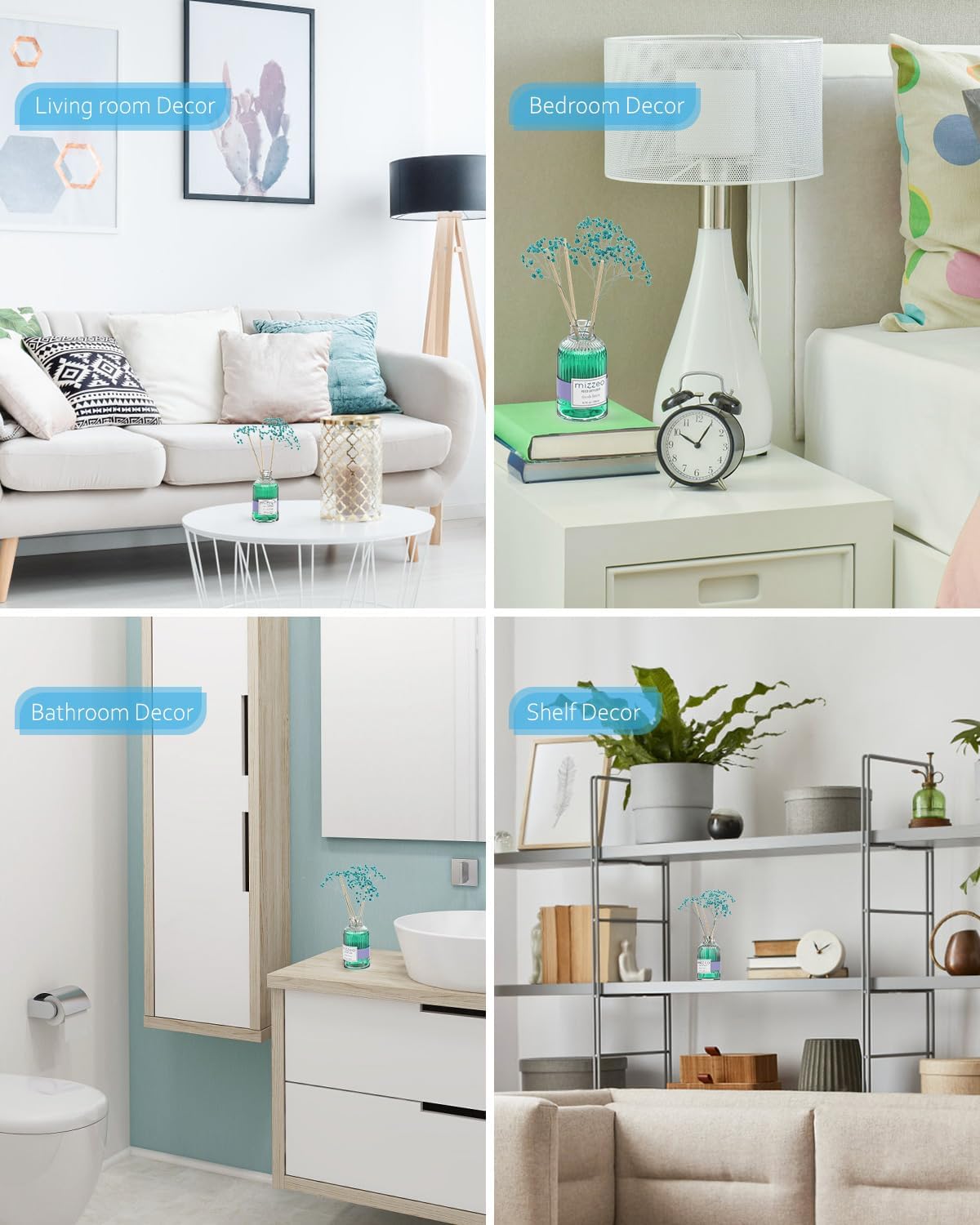 MIZZEO Reed Diffuser Set, Clean Linen 6.76 fl oz Highly Scented Room Diffuser Home Fragrance Essential Oil Reed Flower Diffuser, House Bedroom Office Decor & Gifts - Image 4