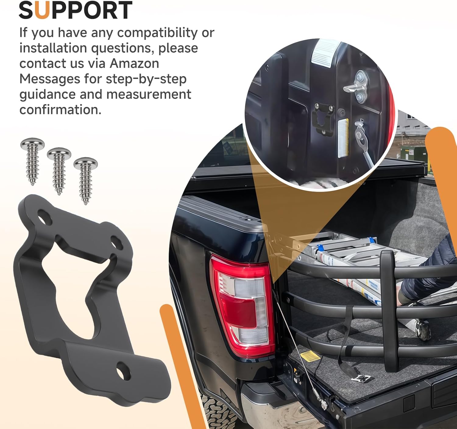 74604-01A No-Drill Truck Bed Tailgate Extender Mounting Bracket Kit, Compatible with AMP Research BedXtender HD Max Sport Moto – Truck Bed Extender Mounting Hardware, 2 Brackets with Screws