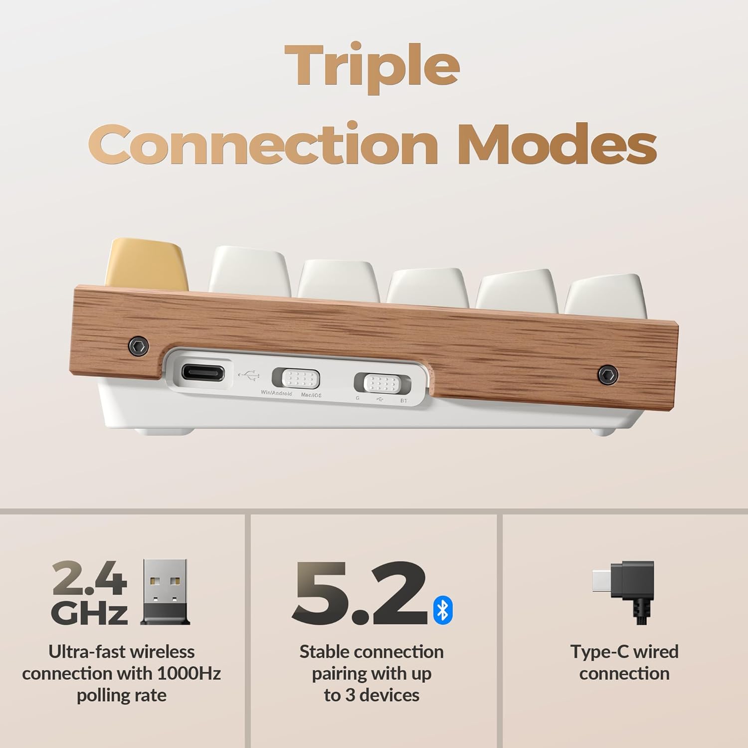 Keychron K8 HE TKL Hall Effect Wireless Mechanical Keyboard, Magnetic Hot-Swappable Switches, Rapid Trigger, QMK/VIA, RGB, 2.4GHz/Bluetooth 5.2/Wired, Aluminum & Wood Frame, Mac Windows Linux - White