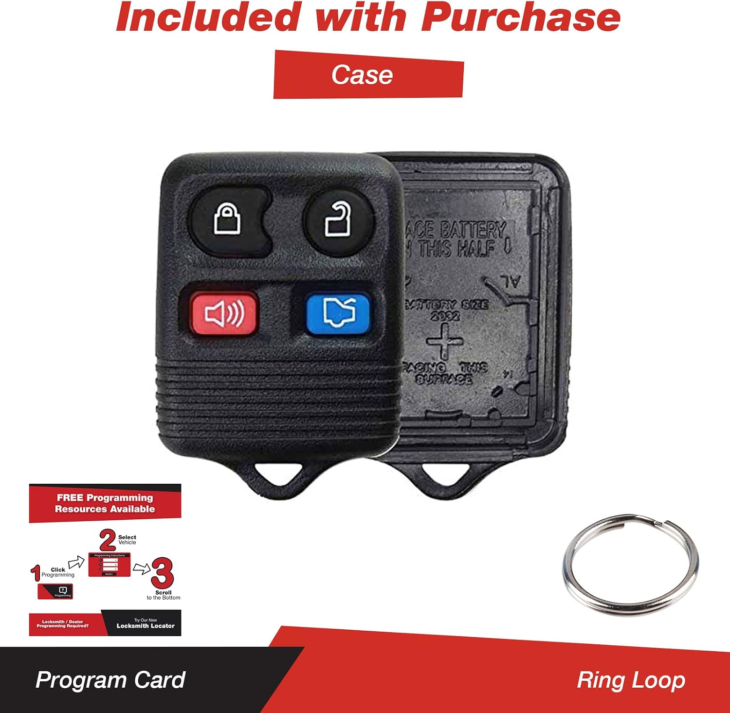 KeylessOption Just The Case Keyless Entry Remote Car Key Fob Shell Replacement - Black