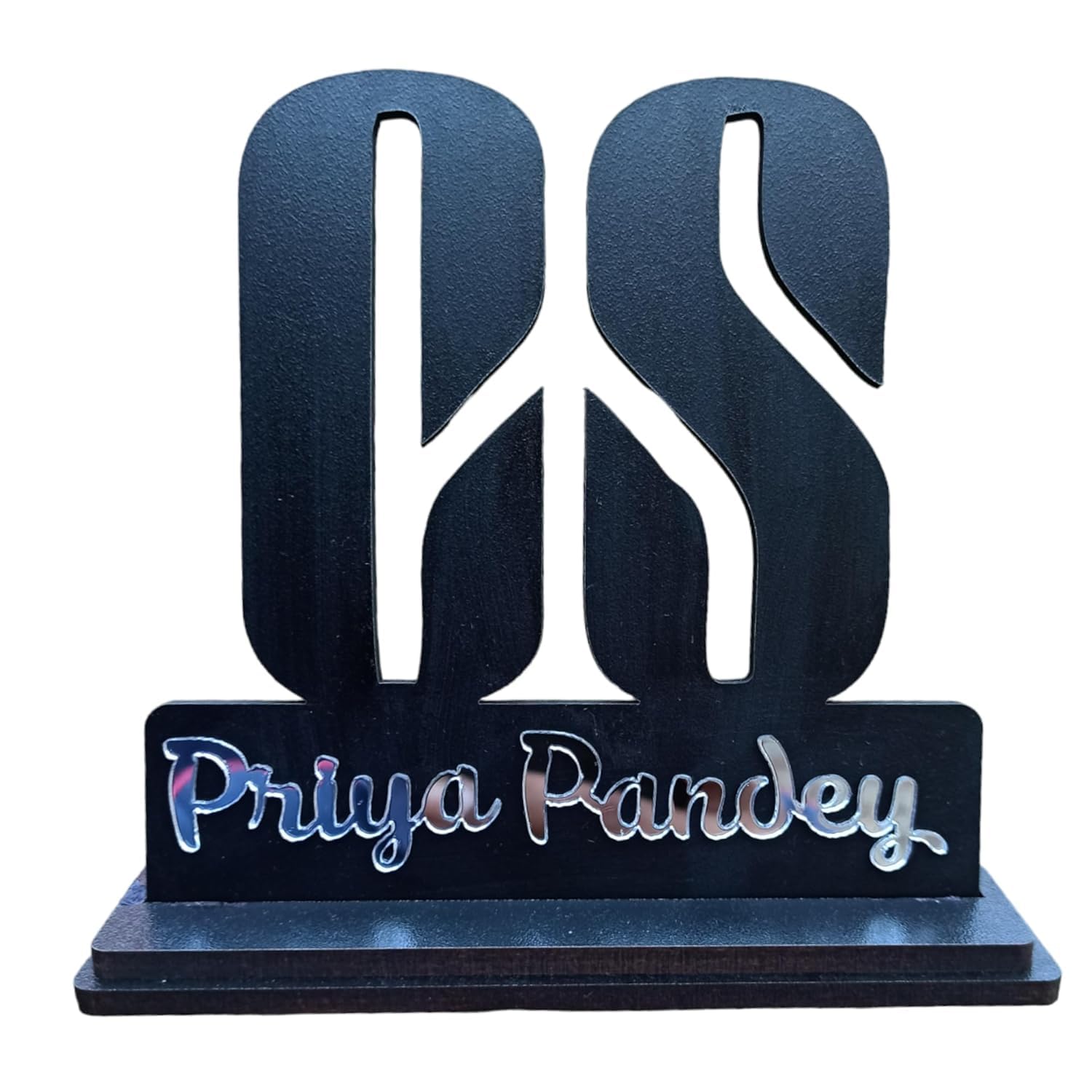 Taxton Custom Company Secretary (CS) Name Plate - 5x5 Inches Black MDF - Silver Acrylic Name - Tabletop Stand Included! Elevate Your Office Aesthetic-image-6