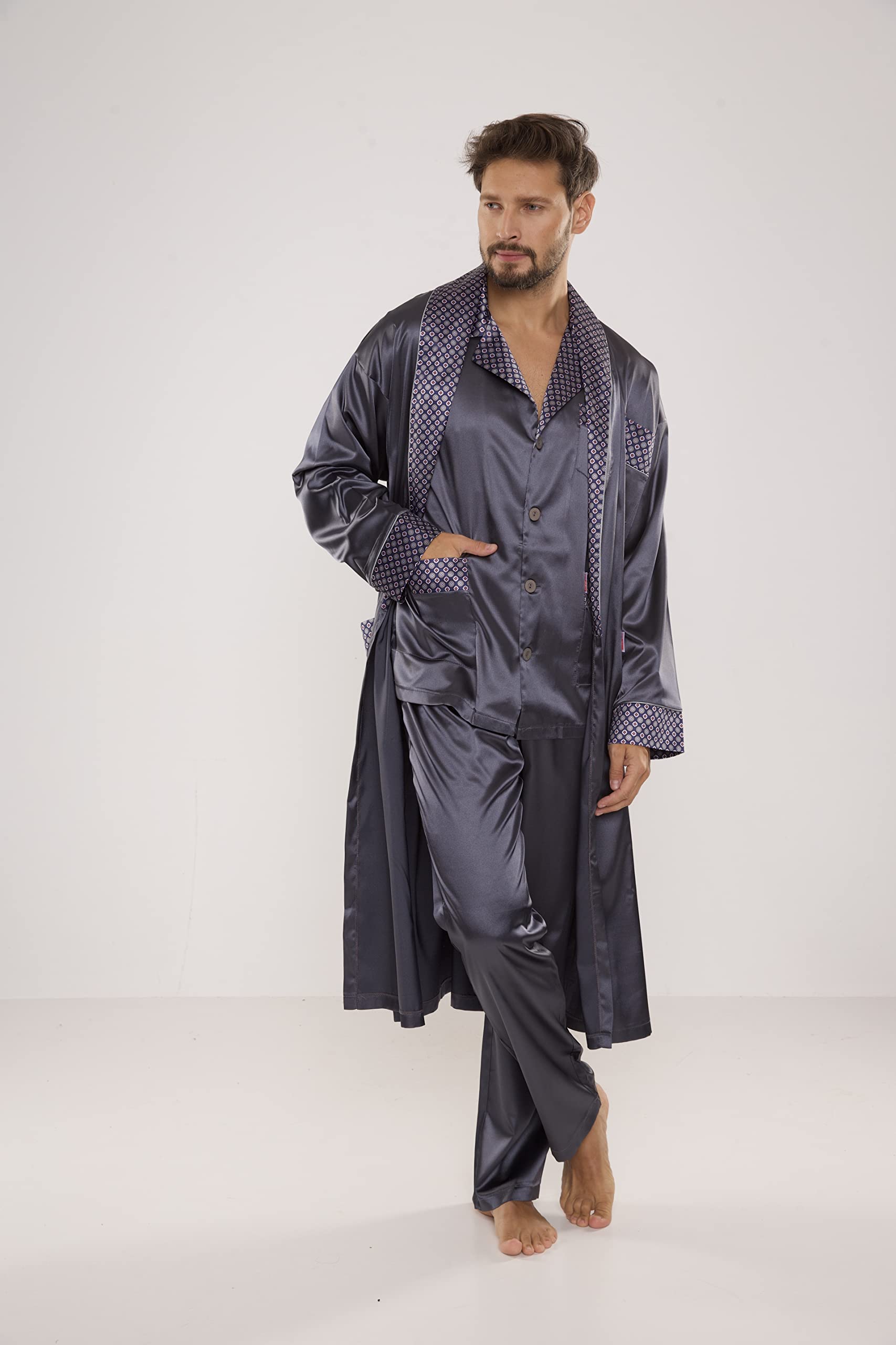 FOREX Lingerie edler und hochwertiger Satin-Pyjama Herren-Schlafanzug Hausanzug