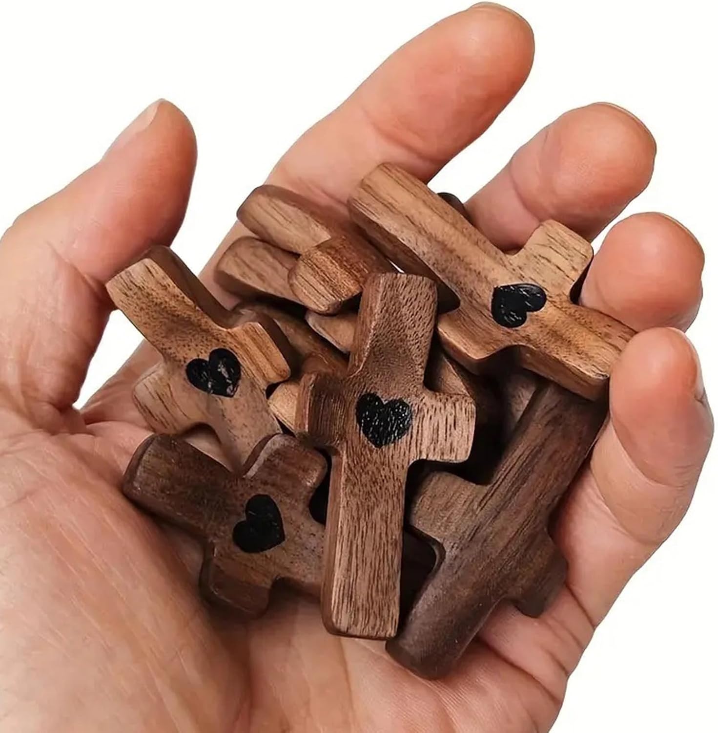 20 Pcs My Heart Encouragement Gift Wooden Pocket Cross Handheld Wood Small Cross Fingertip Stress Relief Religious Gifts for Children Adults Praying,Relieve Anxiety Comfort for Clutching prayer