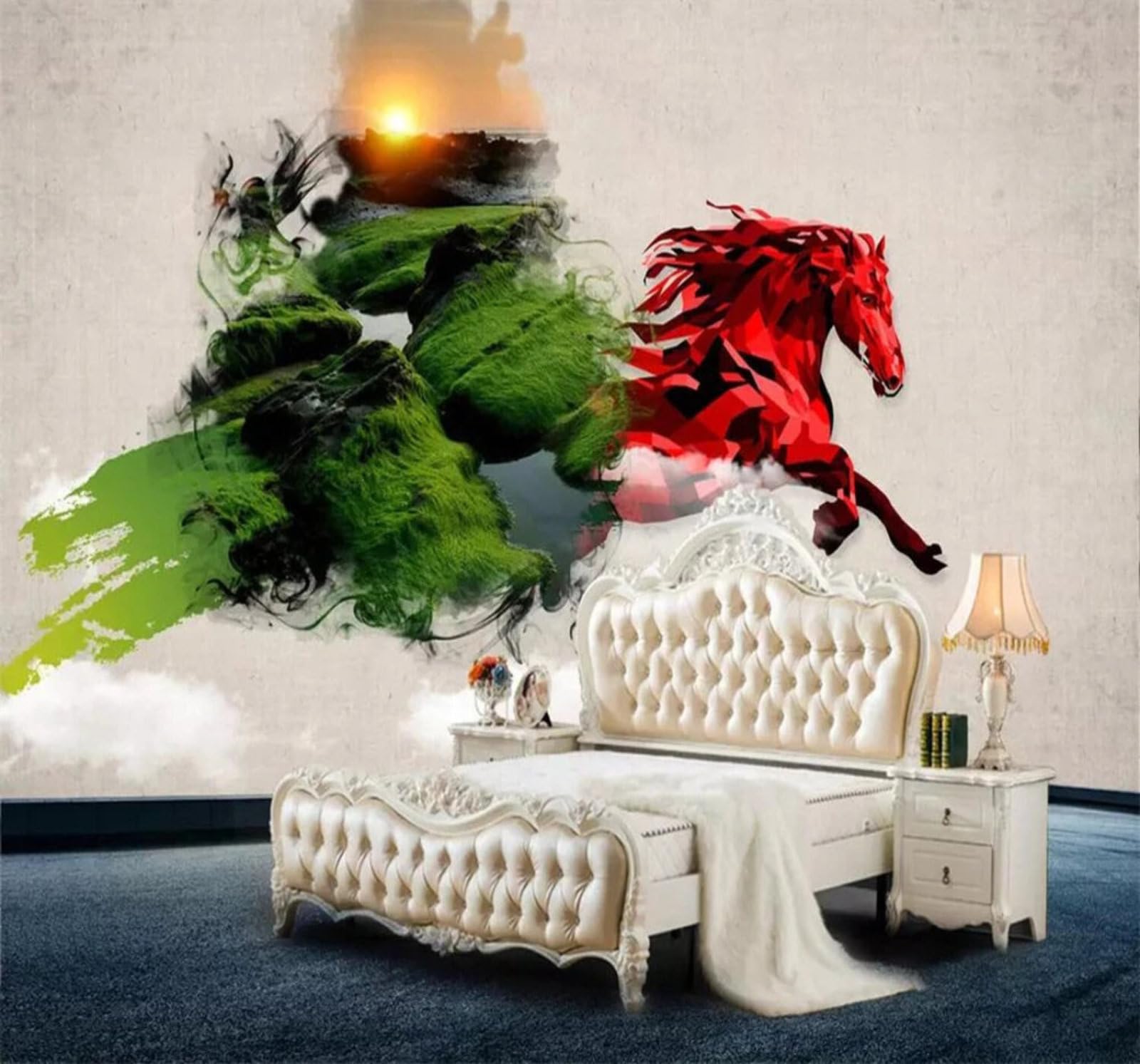 Xlming 350Cm×256Cm(B×H) Abstract Creative Landscape Sunrise Horse 3D Wallpaper Luxury Home Dining Decor Paste Sofa Living Room The Wall For Bedroom Mural-350Cm×256Cm
