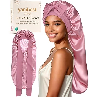 YANIBEST Satin Sleep Bonnet for Natural Hair- Extra Long Adjustable Silk Hair Bonnet for Braids, Locs, Curls