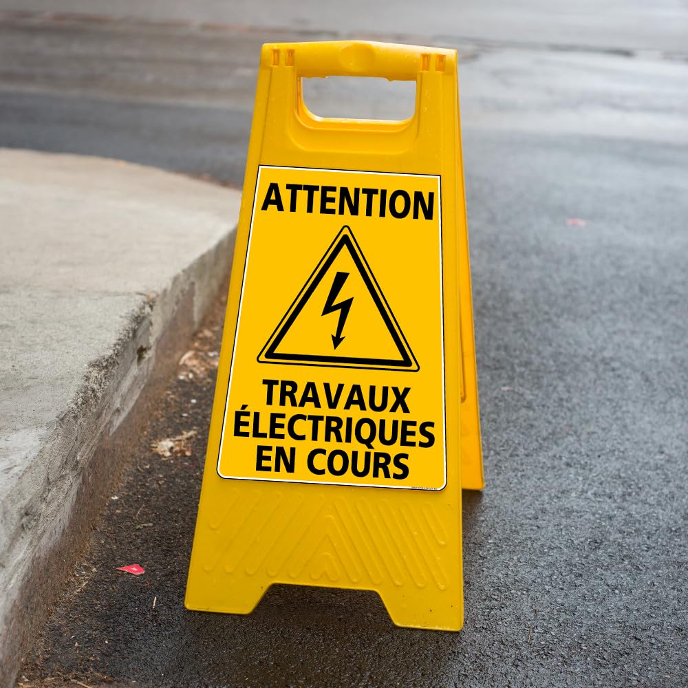 Lot de 2 Chevalet de signalisation - Attention Travaux Electriques en Cours - Dimensions 600x300mm