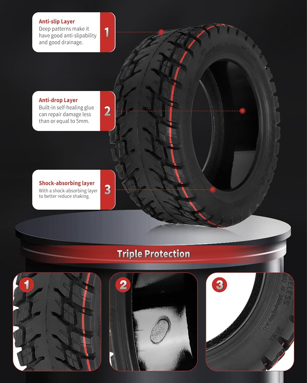 100/65-6.5 Off-Road Tubeless Tire for VSETT 11+/Zero 11X/Dualtron for 11 Inch Electric Scooter Accessories, Self Repairing Tires, Non-Slip Replacement Wheels for Scooter (2 pcs)