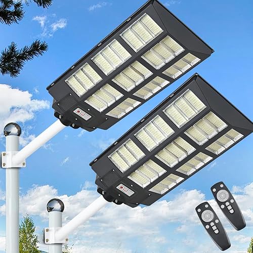 Miniatura 9 de Luces LED Solares de Calle de 8000W para Exteriores, Luz de Seguridad de Inundación del Atardecer al Amanecer con Control Remoto, Inalámbrica,