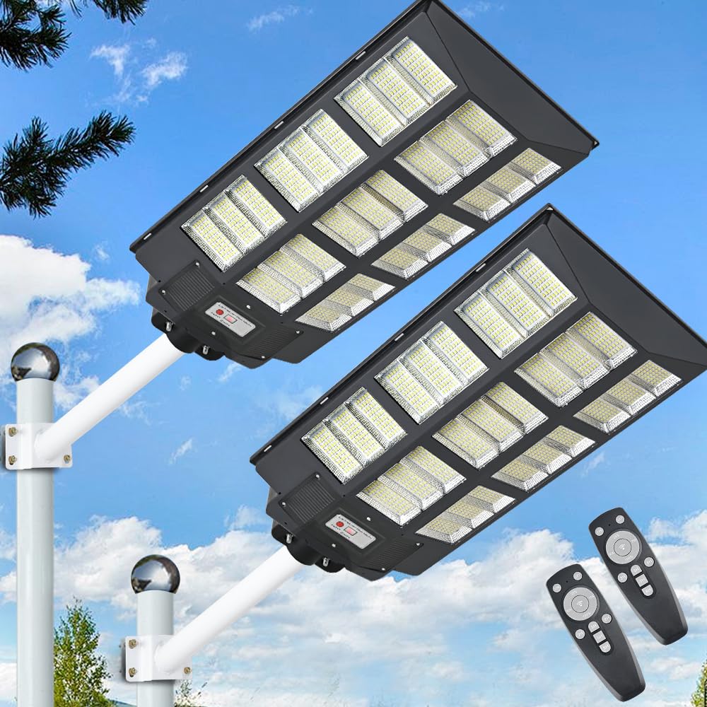 24000W Solar Street Lights Outdoor, 24000 Lumens Dusk to Dawn Motion Sensor Security Flood Light with Remote Control, Wireless, Waterproof, Perfect for Garden,Yard, Street, Parking lot 2 Pack