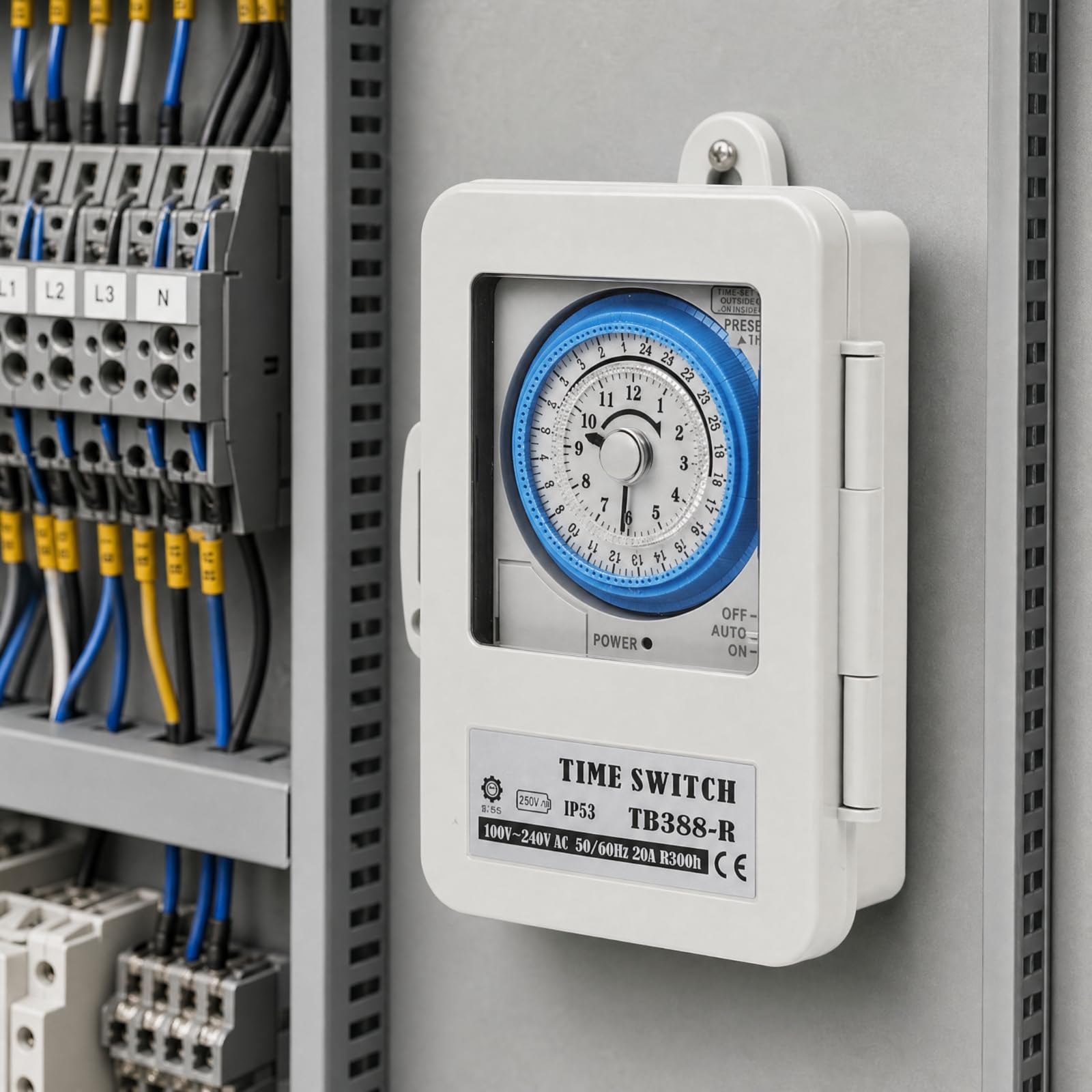 Temporizador Mecánico 24 Horas IP53 Temporizador Mecánico Compacto Programador Horario con Batería Interna para Electricistas