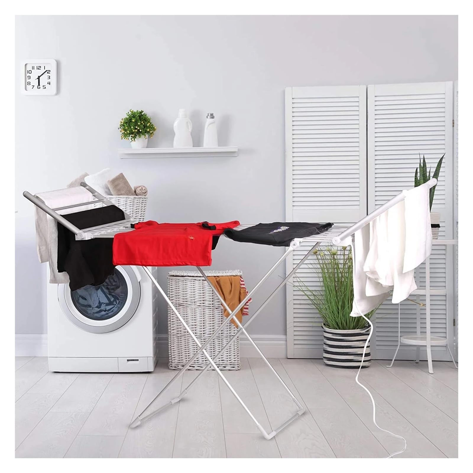 Stendibiancheria Elettrico Riscaldato Pieghevole Ed Efficiente Dal Punto Di Vista Energetico Bagnata, Bianco Utilizzo versatile multi-scenario
