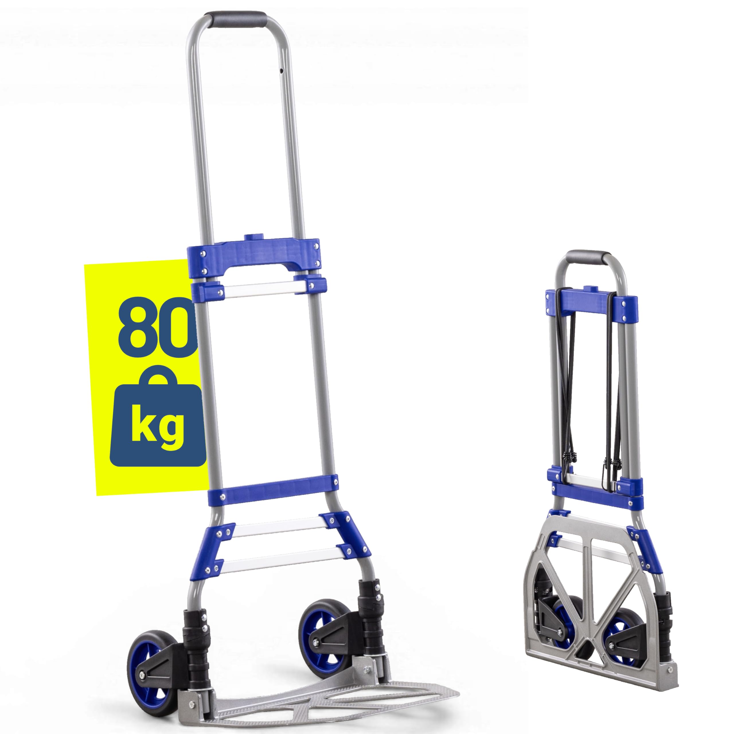 Pallit Sackkarre Klappbar Aluminium - 80 kg Transportkarre Handwagen | Teleskopgriff 110 cm, Transportroller mit Soft-Laufrädern & Anti-Rutsch-Pads, Leichter Lastenwagen & Klappbarer Handwagen