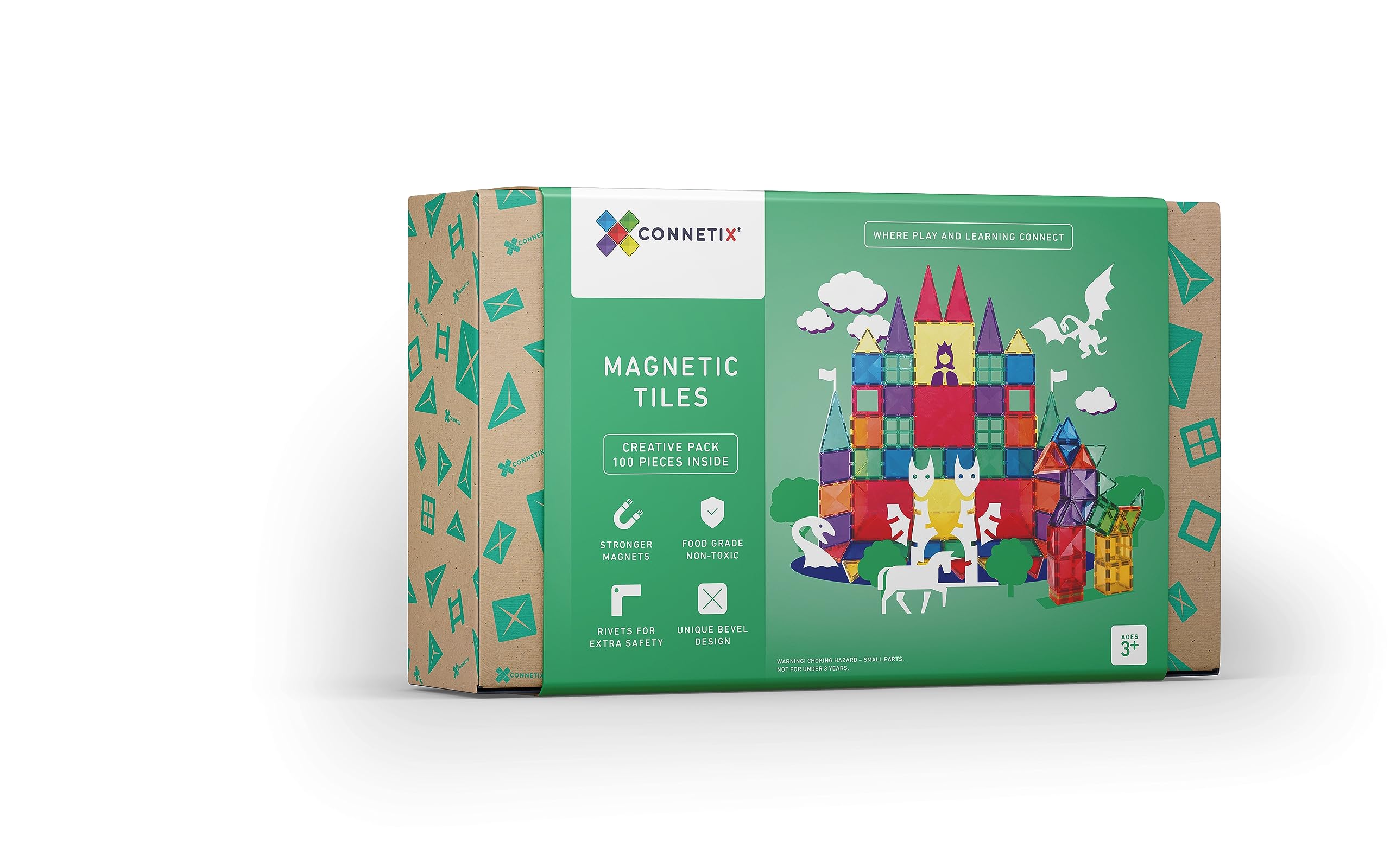 知育玩具 CONNETIX MAGNETIC TILES Connetix - 42 Piece Rainbow Square Pack Magnetic Tiles