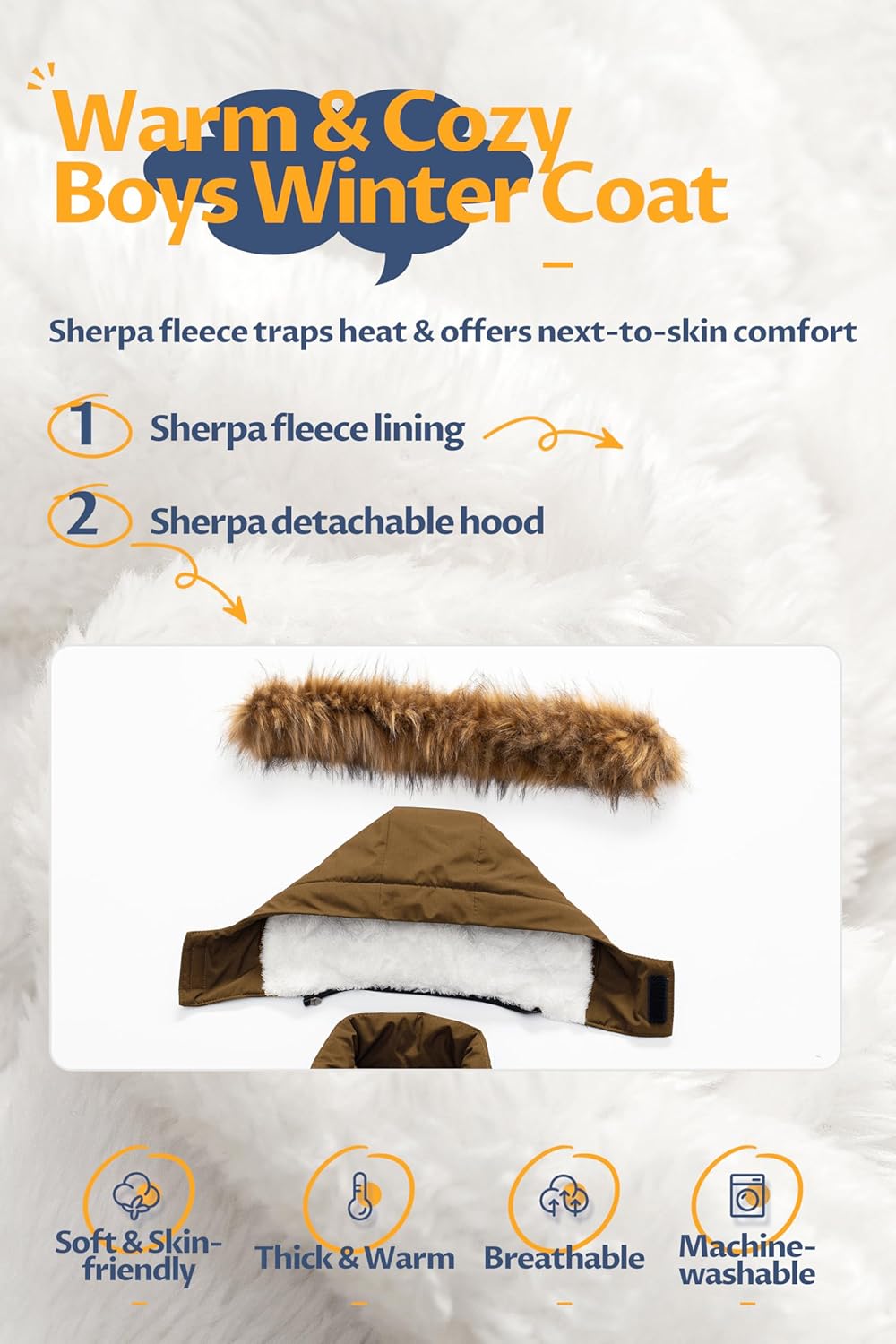 CREATMO US Boy's Long Winter Coat Warm Fleece Lined Waterproof Puffer Jacket Thicken Padded Snow Parka with Faux Fur Hood - Image 6