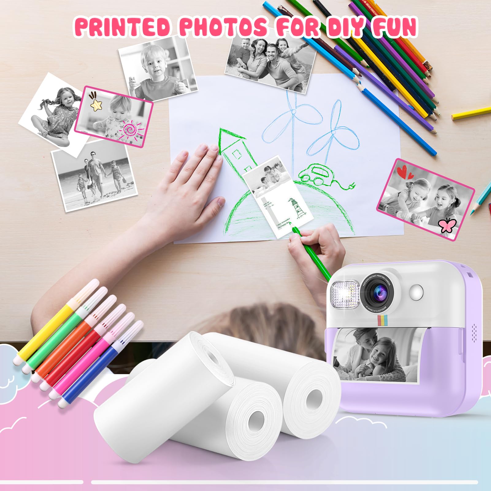 Papier Thermique Appareil Photo Enfant – Recharges HD 3 à 12 Rouleaux