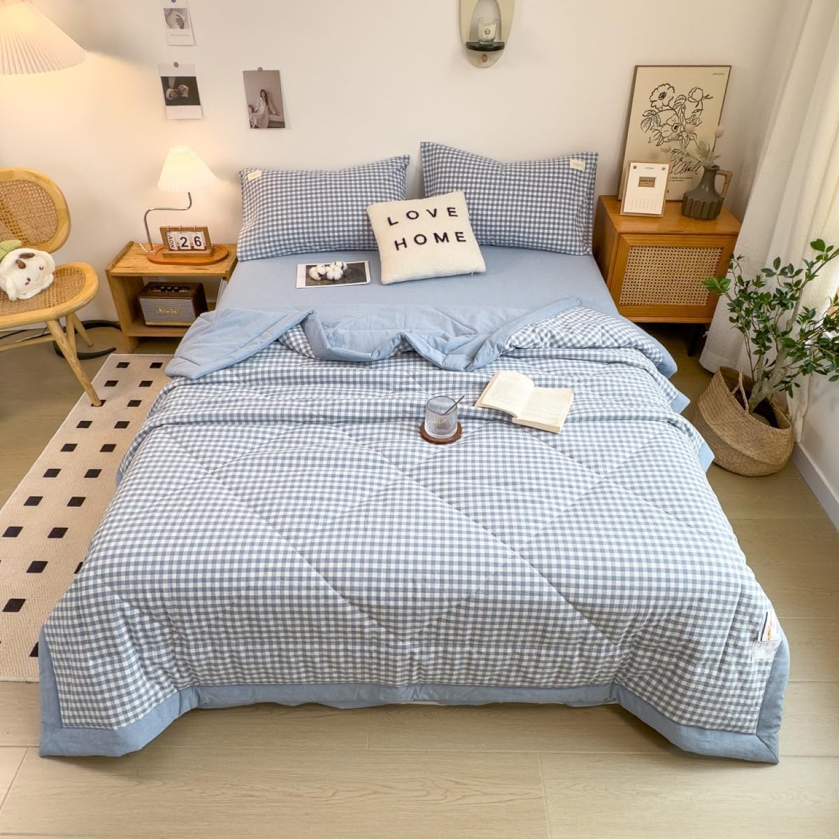VUIKLCty Checked Duvet – Suitable For Single, Double And King-size Beds. Reversible (duvet Only)(Blue,180x220cm)