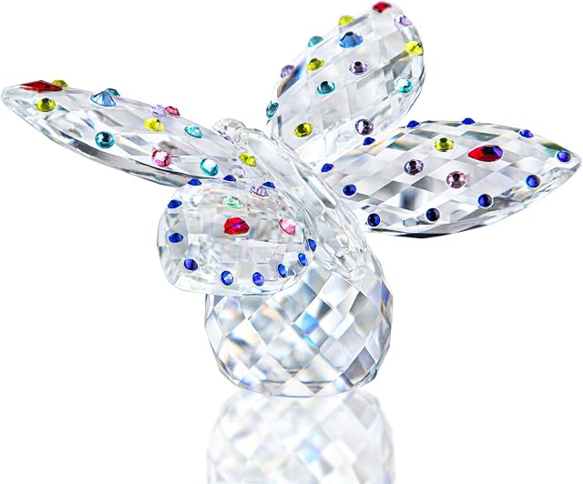 Large 4.4'' Crystal Butterfly With Colorful Rhinestones Ornament Art Glass Animal Model Figure Lifelike Insect Figurine Collectibles for Office Table Home Bedroom