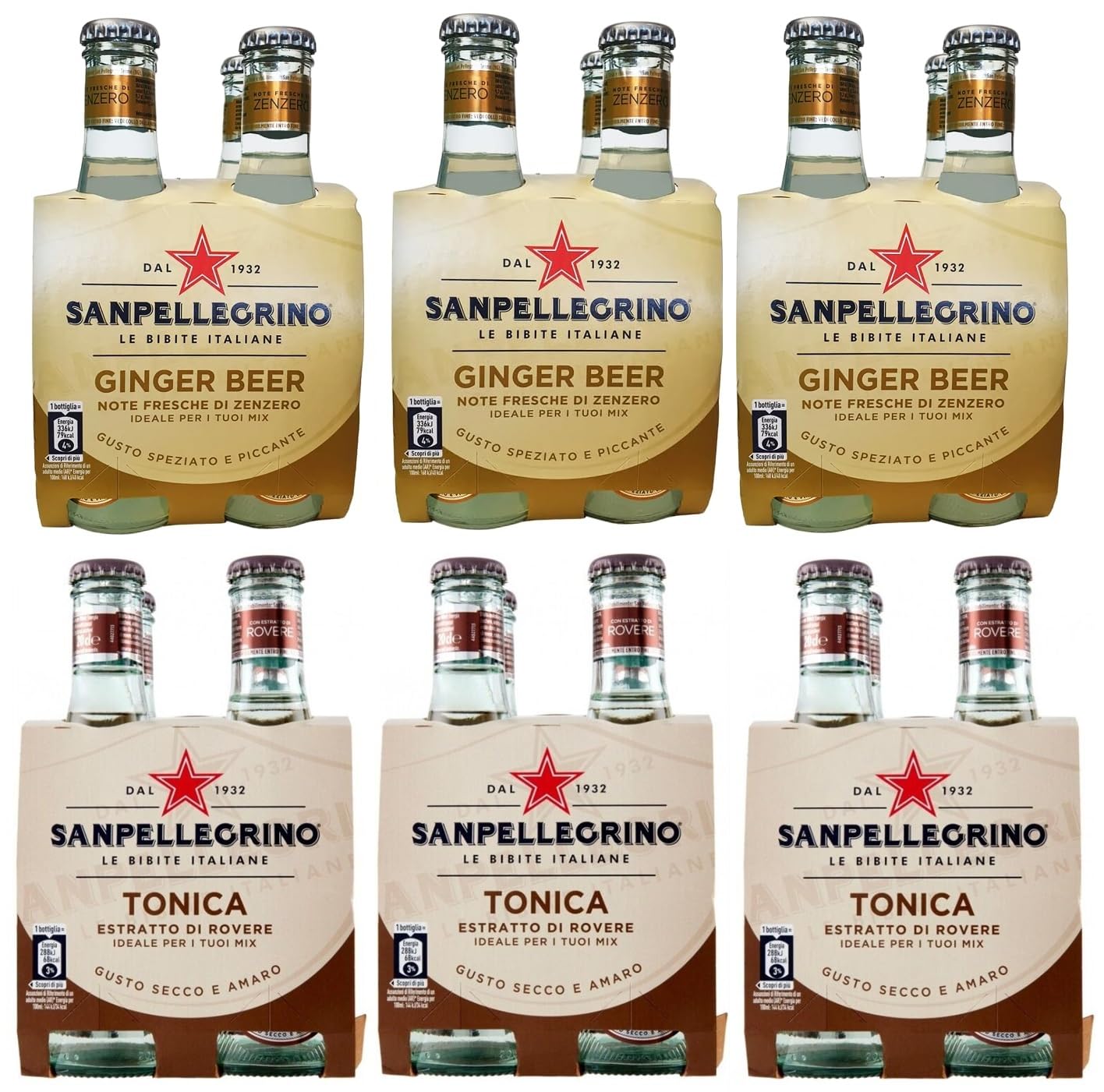 24er-Pack Testpaket San Pellegrino Ginger Beer Alkoholfreies Getränk mit Noten von Ingwer + Tonica Rovere Alkoholfreies Getränk 20cl Einweg-Glasflasche