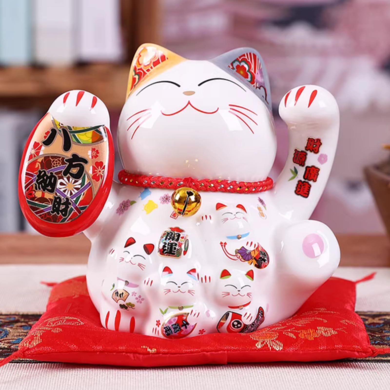 Ceramic Fortune Cat Ornament, Wealth Welcoming Cat Decor, 14cm 5.5in