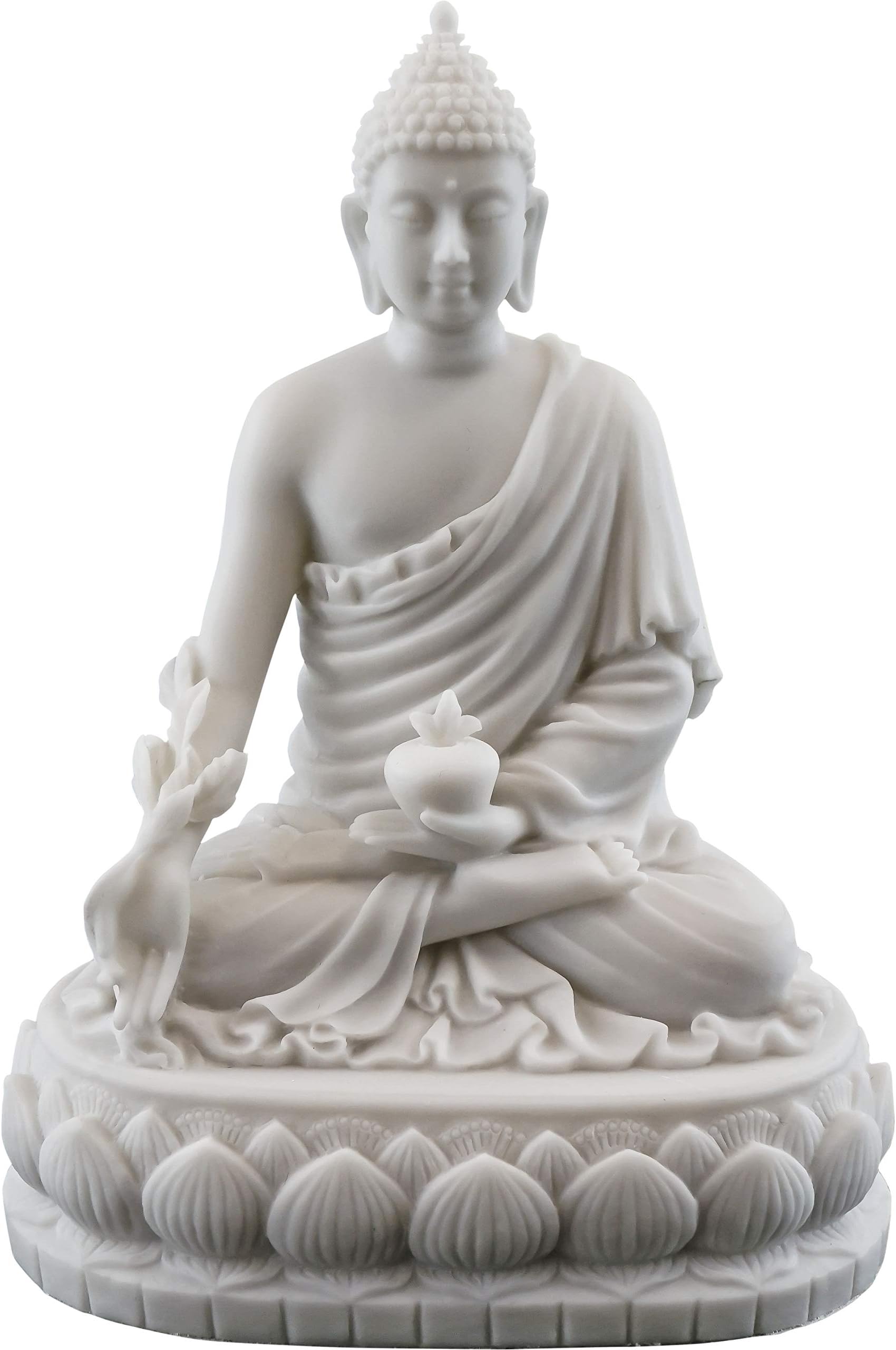 Medicine Buddha Statue Buddha of Healing Sculpture in White Marble Finish - 5.5-Inch Collectible Figurine