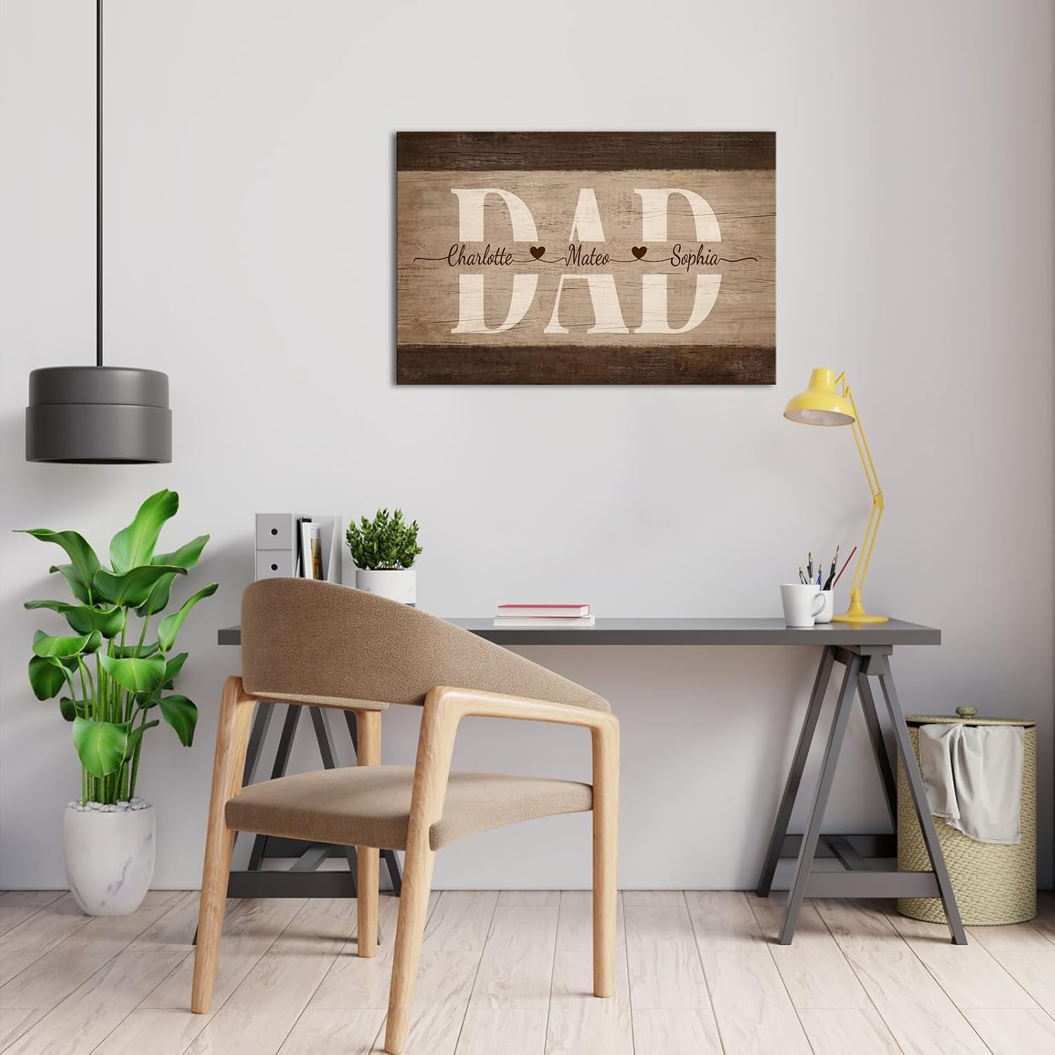 iLOOKLiKE Personalized Gifts Ideas Dad Sign with Kids Names Wall Art Custom Unique Birthday Fathers Day Presents Rustic Family Canvas Prints Poster Framed for Home Decor from Son Daughter 8x12inch