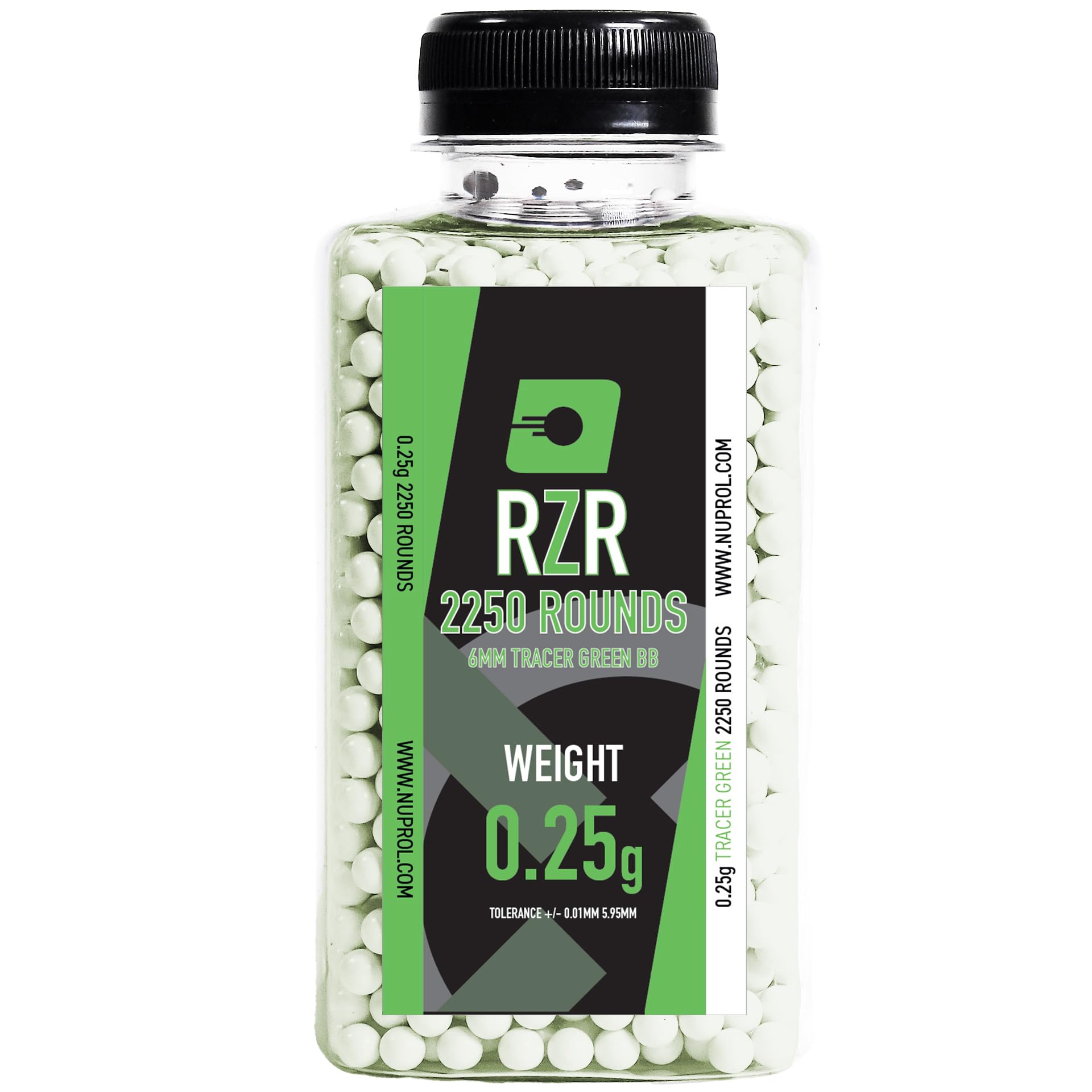 NUPROL RZR 0.25g 2250R Tracer Green 6mm Airsoft BBs Ammo Low Tolerance High Performance 5.95mm +/-0.01mm