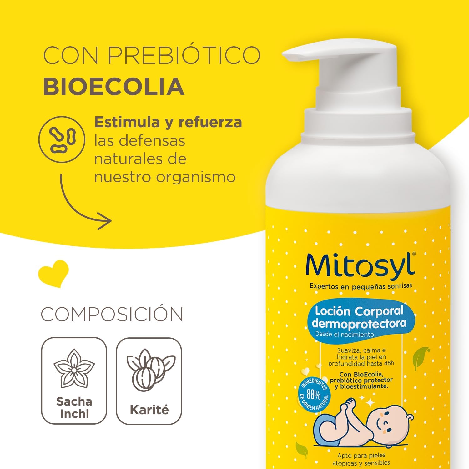 Mitosyl, Loción Corporal Dermoprotectora, Hidratación Profunda, Piel Sensible y Atópica, Fórmula Vegana con Manteca de Karité, 400ml