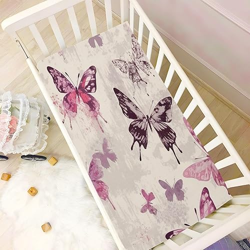 Miniatura 6 de Kigai Sábana bajera ajustable para cuna para niños y niñas, hermosa mariposa, suave, transpirable, unisex, para colchones estándar de cuna y niños