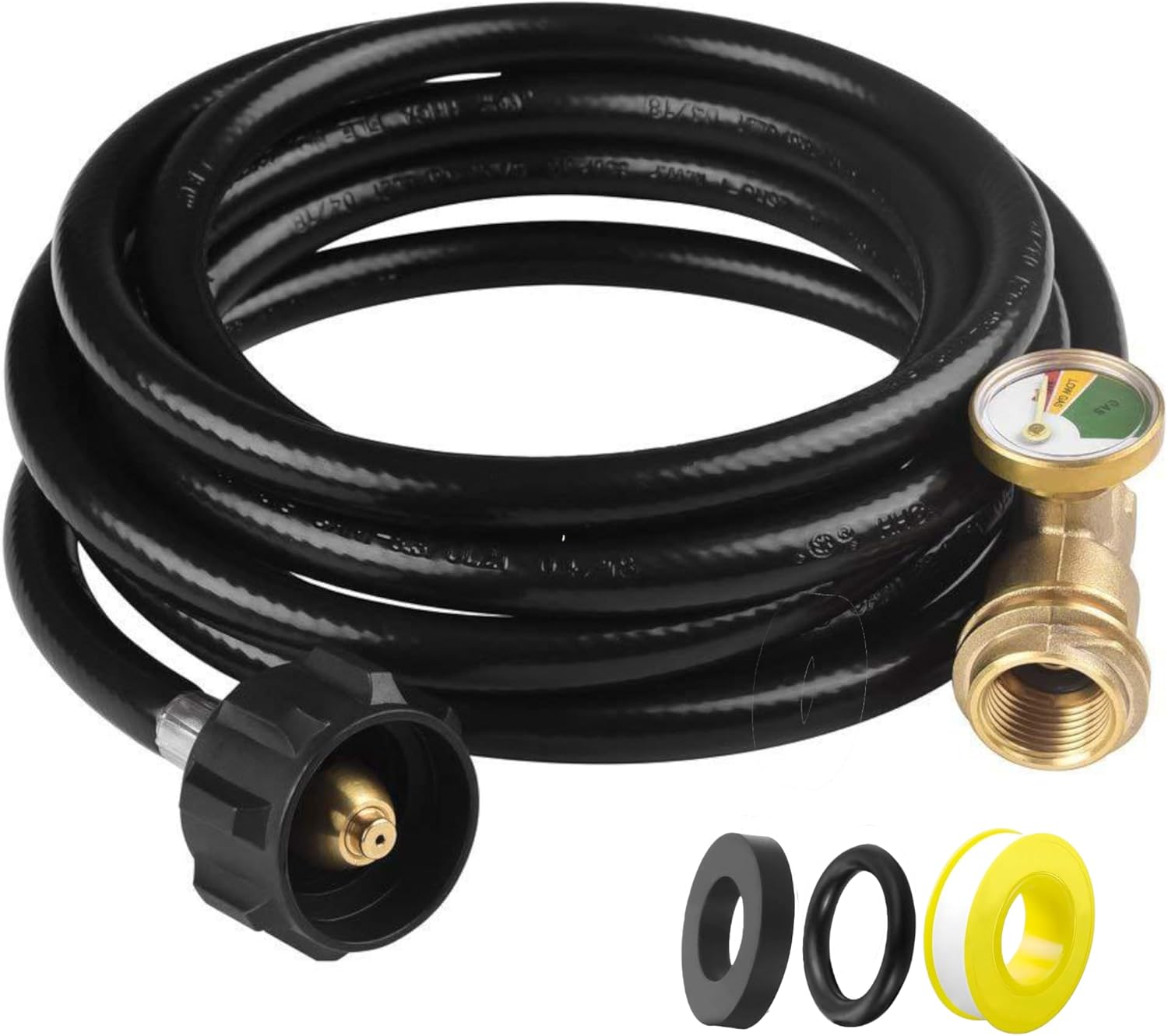 12FT Propane Tank Extension Hose with Built-in Pressure Gauge – QCC1 Extension Hose for 20-40lb LP Tank, RV Camping, Grill, Fire Pit, Heater | Brass Fittings & Durable, Leak-Free, Tool-Free Install