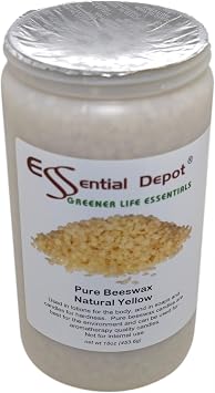 Bees Wax Pastilles Pearls - Yellow - 18 oz net Weight - No Additives - No Bleach - Twice Filtered - Safety Sealed HDPE Container with Resealable Cap