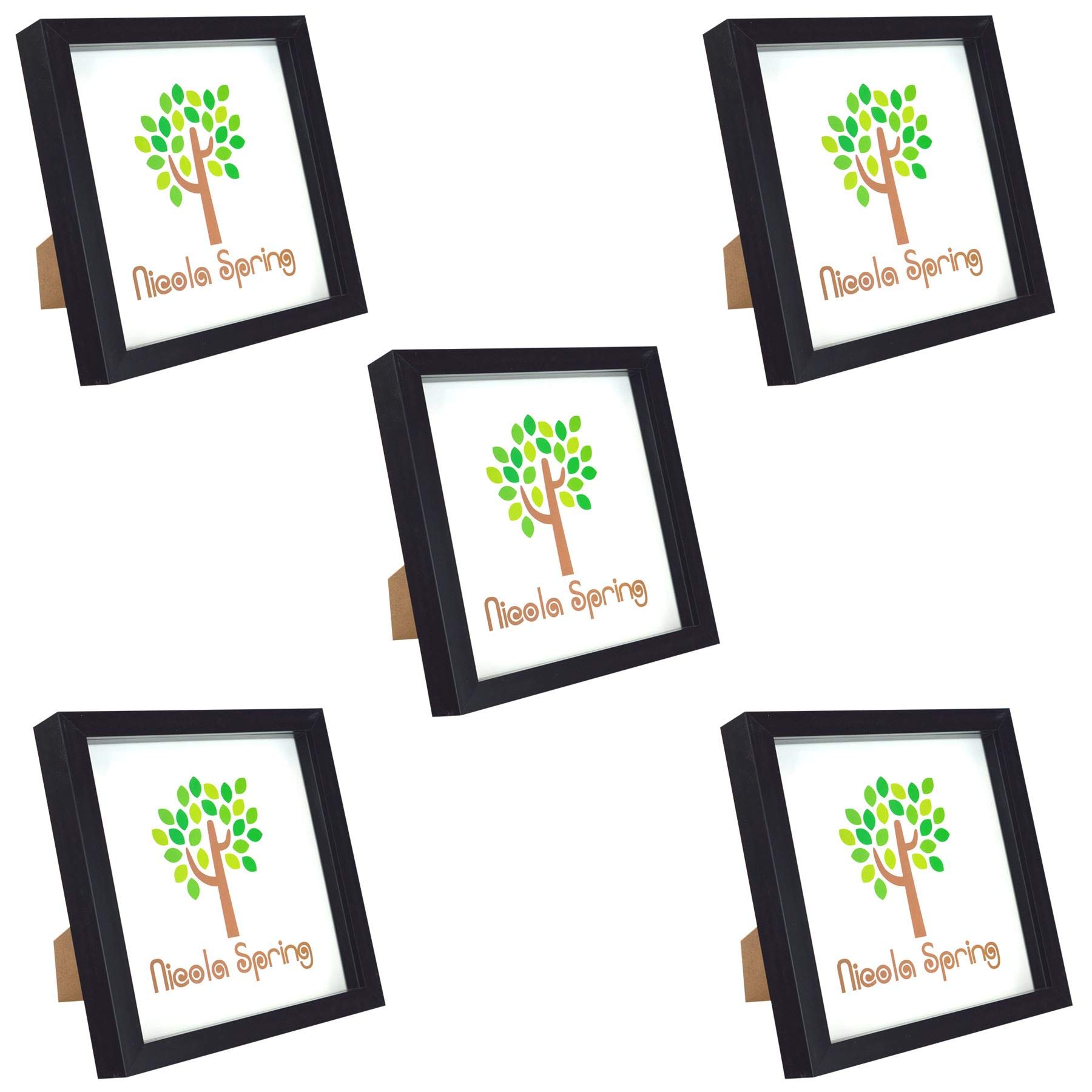 Nicola Spring Black 3D Shadow Box Photo Frames - 8 X 8 (20 X 20Cm) - Pack Of 5 - 3D Photo Frame Box Picture Frame Square Display Case For Crafts, Keepsakes, Wedding, Graduation Size 3