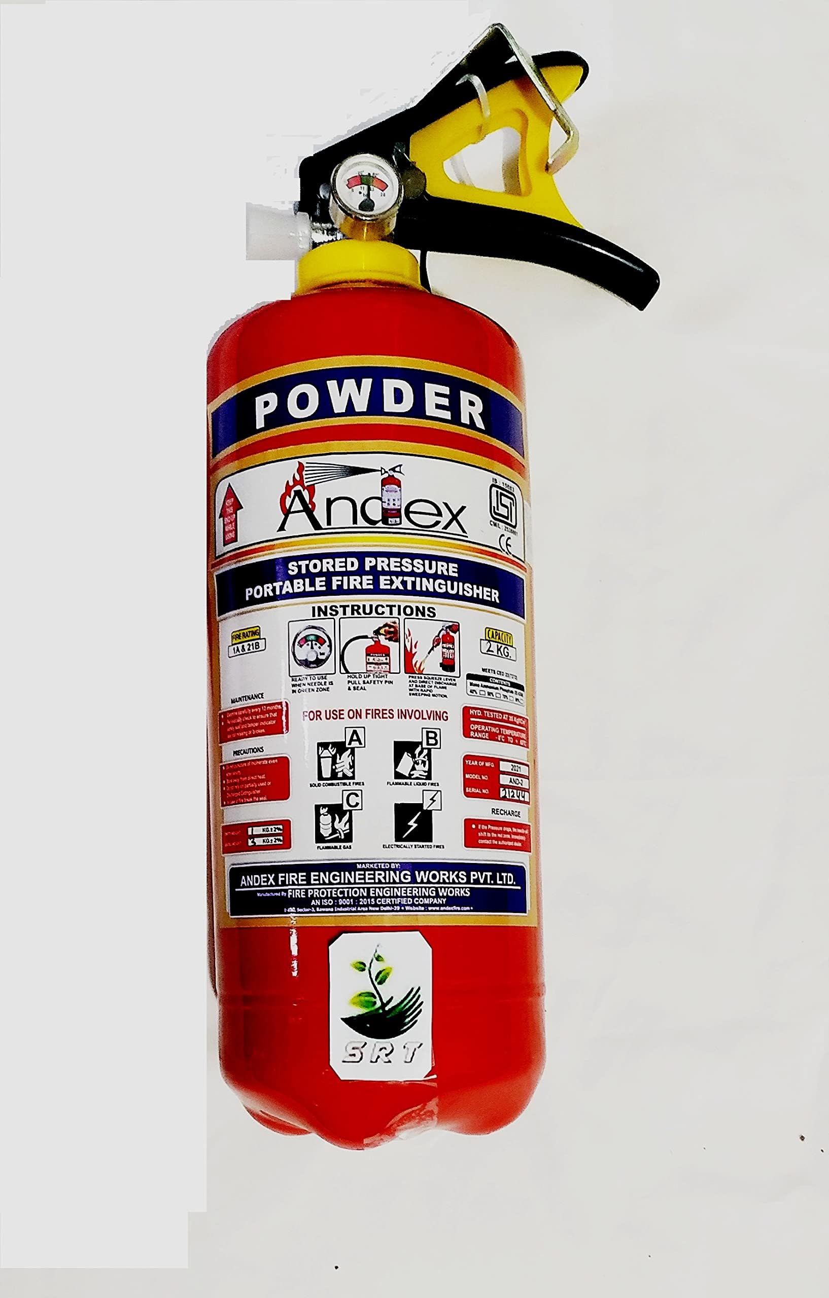Dry Chemical 2 Kg Fire Extinguisher (ISI Marked, Certified, Approved) Andex fire Prime Quality fire Cylinder