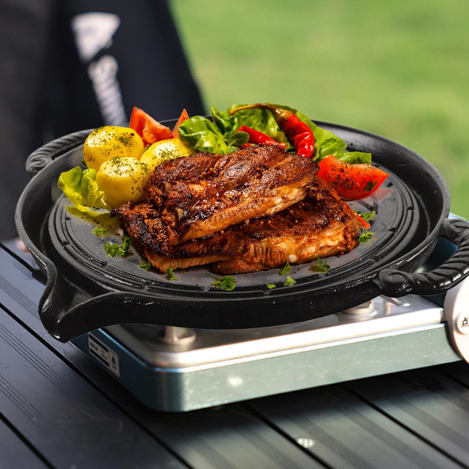 Garnek do żeliwnego, 11 , przenośna płyta grillowa, grill do smażenia, 30 cm, do użytku wewnątrz i na zewnątrz, do grillowania i searingu