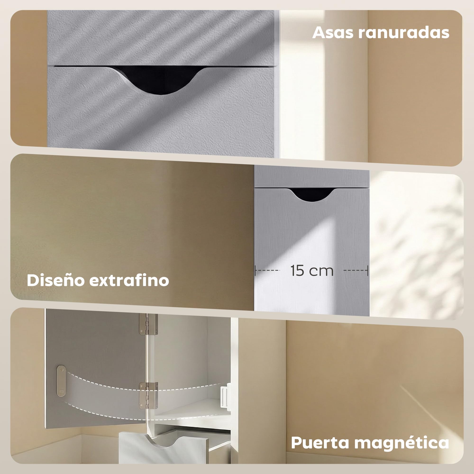 HOMCOM Columna Auxiliar de Baño Estrecha Moderna 15x33x136,8 cm Blanco | Armario Alto de Baño, Mueble Auxiliar, 2 Estantes, 2 Cajones, 1 Puerta, Antivuelco