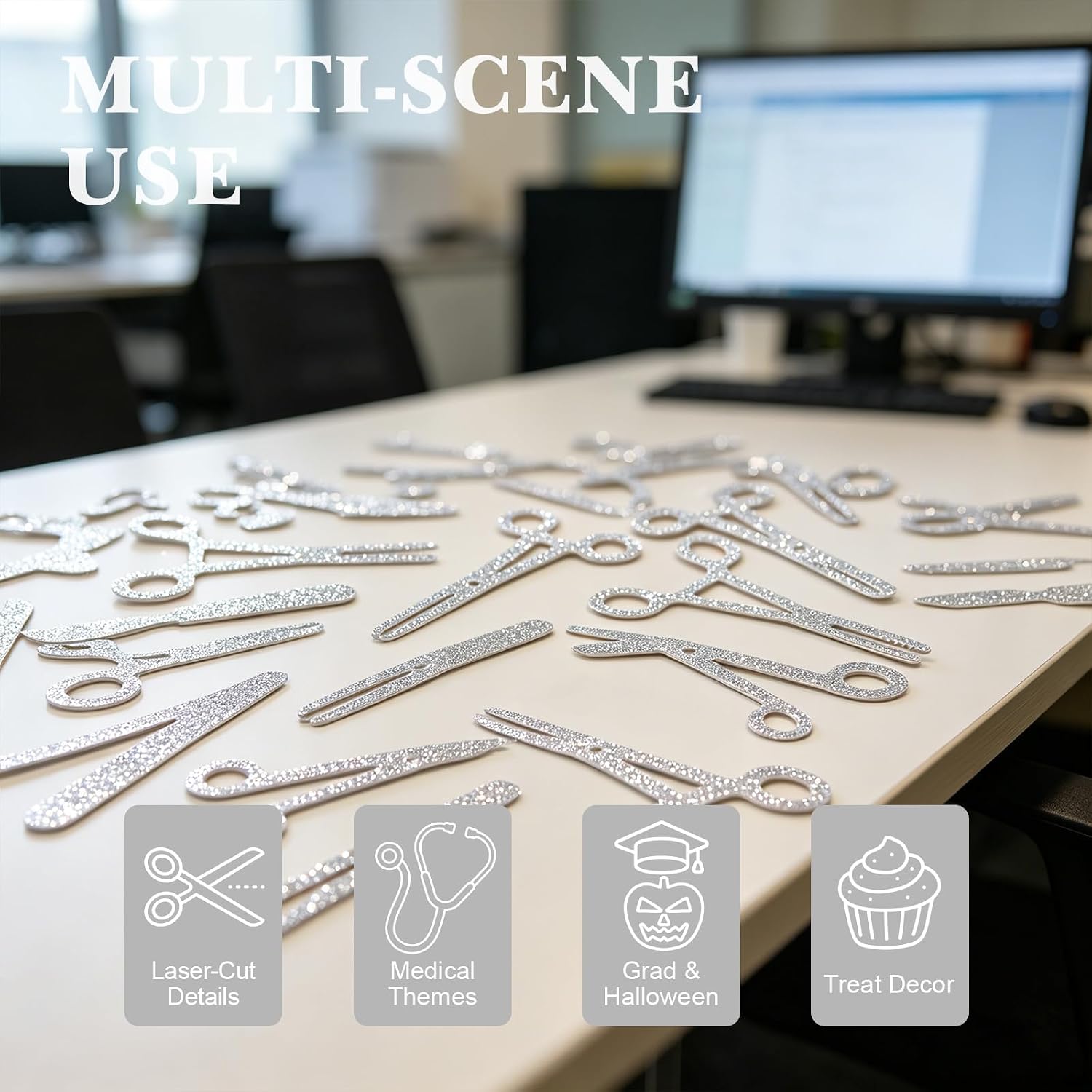 FOZEE 120Pcs Surgical Tools Silhouette Confetti, Silver Glitter | Sterile Processing Technician Party Decor, Medical Theme Table Scatter for Doctor Graduation