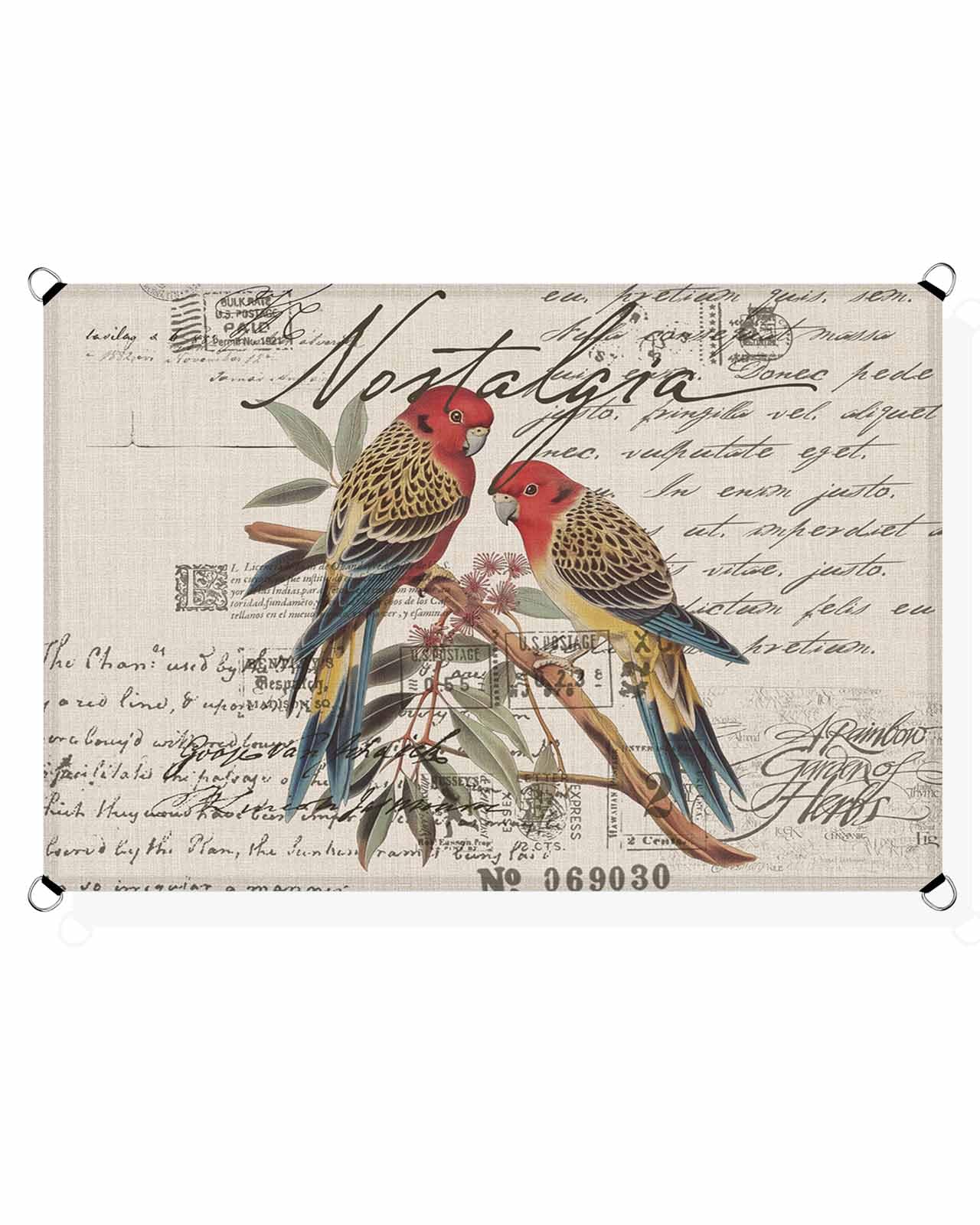 Retro Birds Sun Sail Shades Rectangle Canopy,Sunlight Block Heavy Duty Curved Backyard Shade Cover,Waterproof Sun Shades for Patios Garden Outdoor,6.5'x10' Old Newspaper Antique Animal Beige Leaf