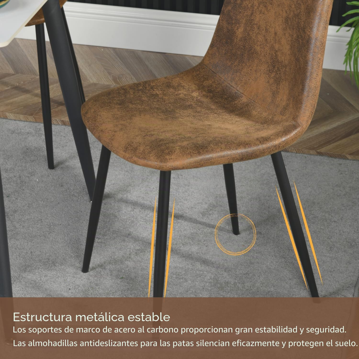 Homy Casa Juego de 2 sillas de Comedor 2 Asientos Blandos y sillas de Cocina con Patas de Metal Macizo para Sala de Estar Dormitorio Suede Brown