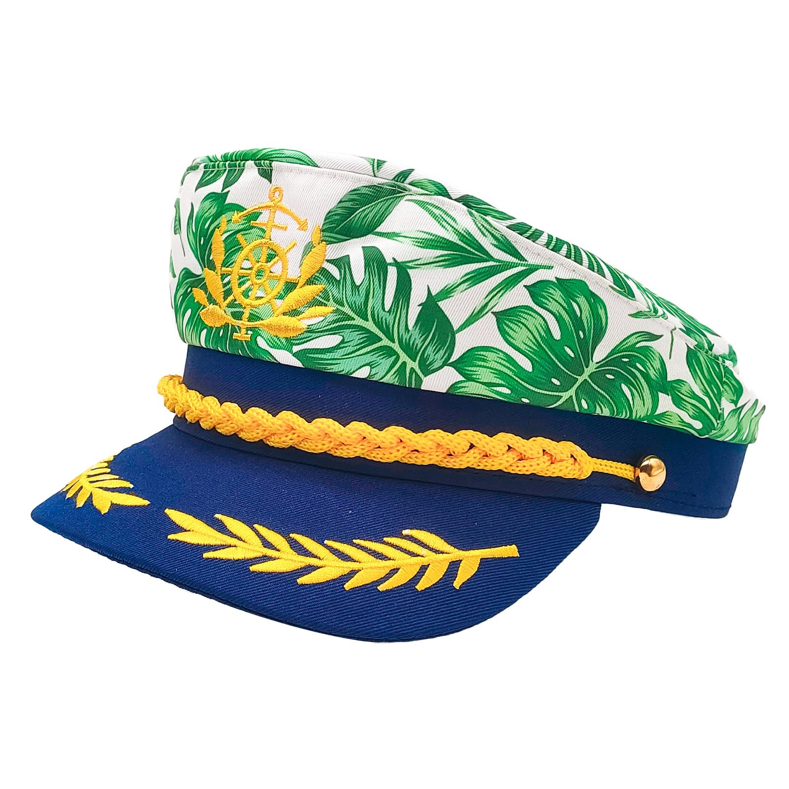 Captain Hat for Men Women Adjustable Sailor Hat Adult Navy Boat Cruise Cap Bachelor Party Yacht Party Dress Up Captain Hook Marine Admiral Halloween Costume Green Leaves Hawaiian Beach Outfit โ image 1